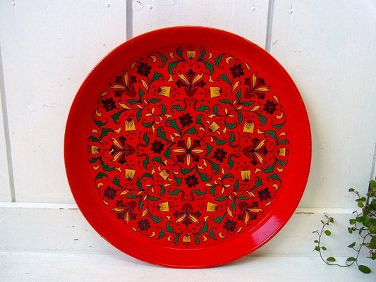 イギリス製・ティン製・花柄アンティーク・トレイ/お盆