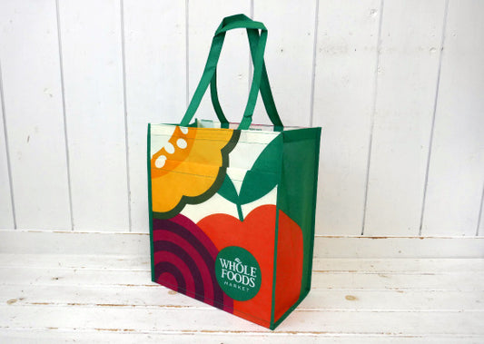 WHOLE FOODS ホールフーズスーパーマーケット オーガニック フルーツ&ベジタブル柄 ポケット付き エコバッグ カラフル