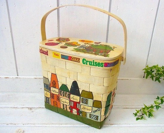 【Caro-Nan】1975年・クリーム色・木製アンティーク・カロナンバスケット/カゴバッグ