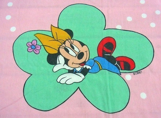 【ミニーマウス】ディズニー・フラワー&蝶々柄・ヴィンテージ・ユーズドシーツ(フラット) USA
