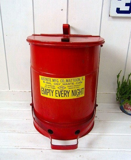 【ジャストライト社】赤色・ヴィンテージ・ダストボックス/ペダルペール/ごみ箱/ウエストカン USA