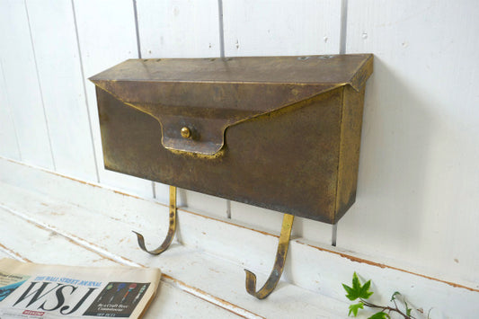 ゴールド US ミッドセンチュリー 新聞受け付き ヴィンテージ メールボックス 郵便受け ポスト