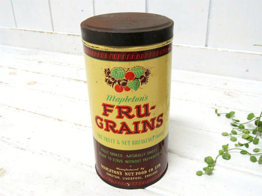 【Fru Grains】イギリス製・フルーツ柄・シリアル・50'sヴィンテージ・ティン缶/ブリキ缶