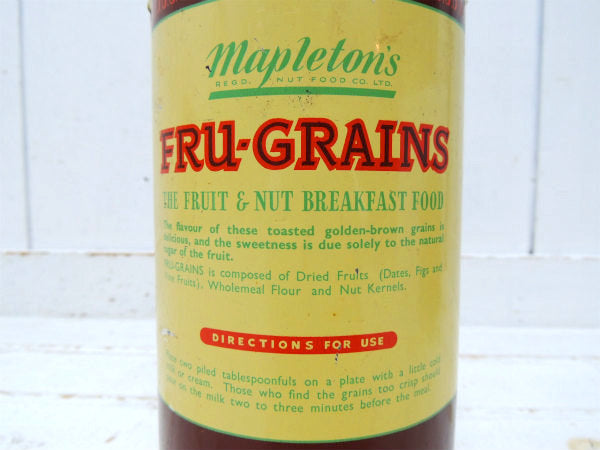 【Fru Grains】イギリス製・フルーツ柄・シリアル・50'sヴィンテージ・ティン缶/ブリキ缶