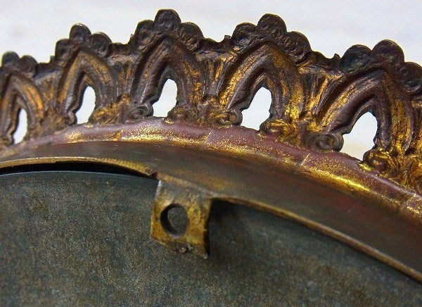 ラウンド型・真鍮製フラワーモチーフ・アンティーク・ミラートレイ/鏡 USA