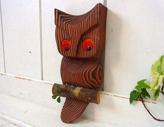 木製のフクロウ・ヴィンテージ・壁飾り/ウォールデコ USA