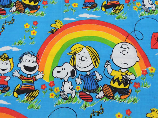 【スヌーピー】ピーナッツの仲間・レインボー柄・60'sヴィンテージ・カーテン/生地 USA