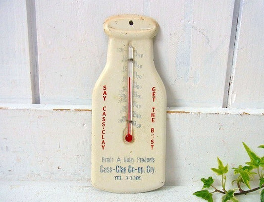 【Grade A Dairy・ミルク・ボトル型】 アドバタイジング・アンティーク・温度計