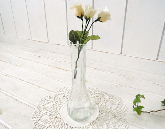 PGC・USA 縦リブ柄・クリアガラス・ヴィンテージ・フラワーベース・花瓶・ インテリア・花器