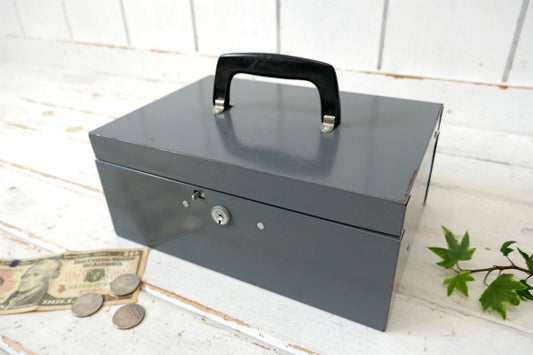 LIT-NING 工業系 グレー 2段式 ヴィンテージ キャッシュボックス 金庫 メタルケース US