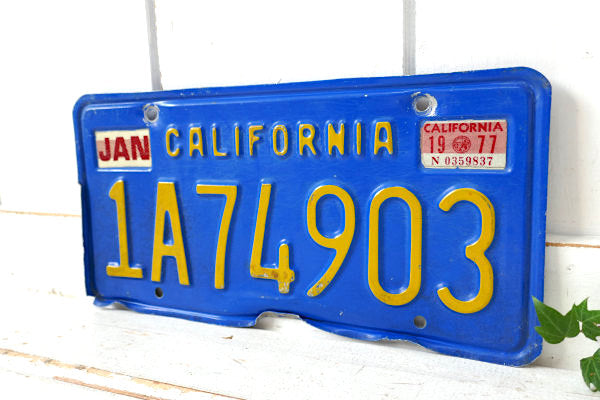 1969's~・青色 カリフォルニア 1A 74903・ビンテージ・ナンバープレート・アメ車 USA
