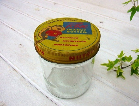 【Rose】ピーナッツバター・ヴィンテージ・ガラス容器/ガラス瓶(蓋付き) USA