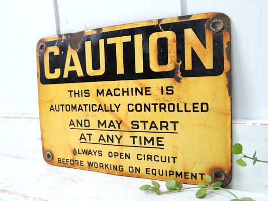 【CAUTION】イエロー×ブラック・ヴィンテージ・ホーロー看板・サイン・看板・USA