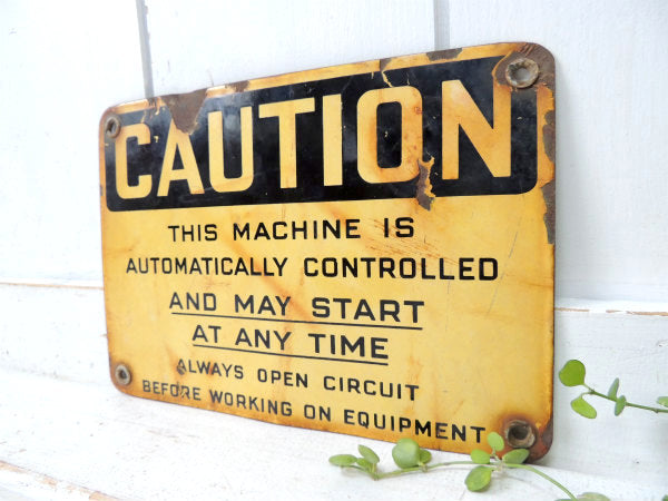 【CAUTION】イエロー×ブラック・ヴィンテージ・ホーロー看板・サイン・看板・USA