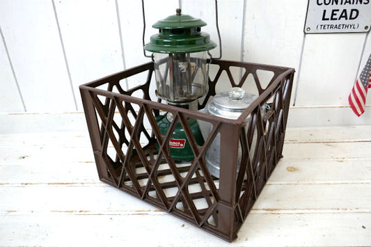 ブラウン シンプルデザイン USビンテージ・ミルクボトルケース・コンテナボックス USA