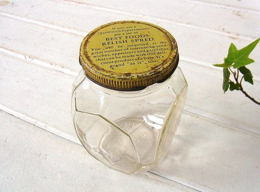 【BEST FOODS】蜂の巣デザイン・ヴィンテージ・ガラスジャー/ガラス瓶/ガラス容器 USA