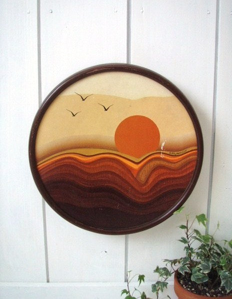 USA サンセット&カモメ柄・70’sヴィンテージ壁飾り