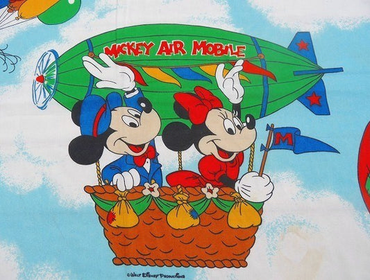 【ミッキー&フレンズ】飛行船柄・ヴィンテージ・ユーズドシーツ(フラットタイプ) USA