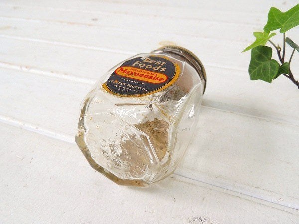 【BEST FOODS】蜂の巣デザイン・マヨネーズのヴィンテージ・ガラスジャー/ガラス瓶USA