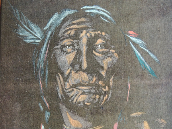 【INDIAN/1960y】木製フレーム入り・ベルベット・インディアン酋長・ヴィンテージ・アート/絵