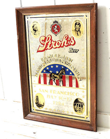 【ストローズ・大統領】星条旗柄・パブミラー・ビールサイン・アドバタイジング・看板・ヴィンテージ・US