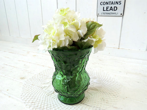 USA・アボカドグリーン ミッドセンチュリー・レトロ・ガラス製・ヴィンテージ・フラワーベース・花瓶