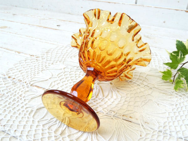 USA・アンバーガラス エレガントなデザイン・ヴィンテージ・コンポート・食器・脚付き・皿・トレイ