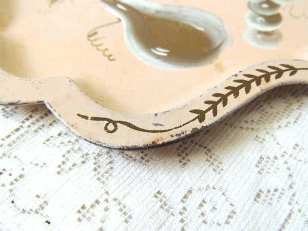 ハンドペイント トールペイント フルーツ柄 サーモンピンク色 ヴィンテージ トレイ アクセサリートレイ プレート USA