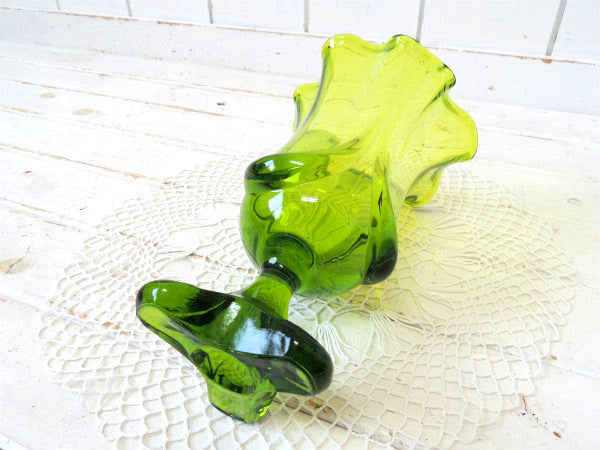 【グリーンアンバー・ガラス】ミッドセンチュリー・レトロモダン・ヴィンテージ・フラワーベース・花瓶