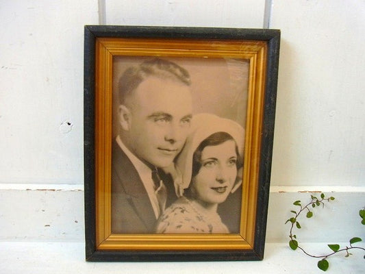 モノクロ写真入り・アンティーク・木製フレーム/額縁 USA