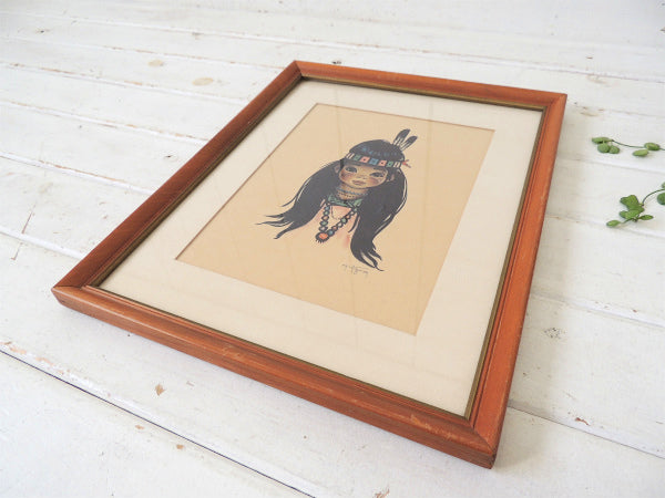 【Chris Toffersey】インディアンの少女・ヴィンテージ・壁飾り/絵/アートフレーム