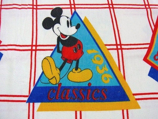 【ミッキーマウス】蒸気船ウィリー&ファンタジア・ヴィンテージ・USEDフラットシーツ(1/2)