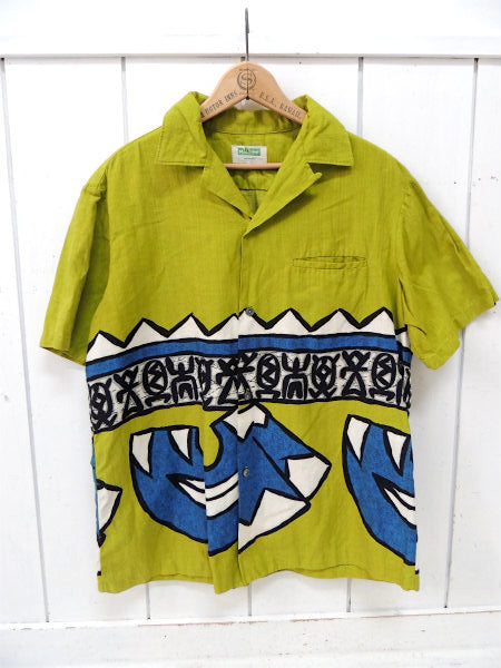 【マリヒニ・ハワイ】オリエンタル柄・グリーンカラー・ヴィンテージ・アロハシャツ・古着