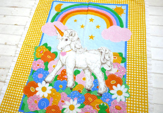 ユニコーン&レインボー・カラフルポップ・ヴィンテージ・ベビーマット・タペストリー・キルティング