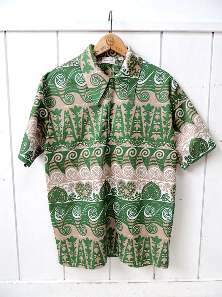 【Di Fini】USA・フラワー&ハート&波・レトロな総柄シャツ・古着