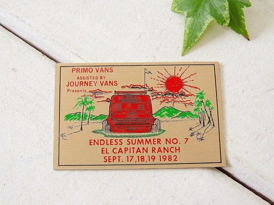 1982 エンドレスサマー バンライフ&バニング・ビンテージ・アルミプレート ステッカー USA アメ車 カスタムカー