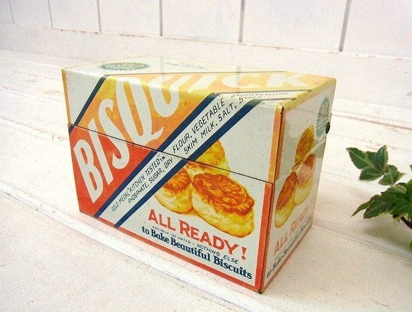 【BISQUICK】レシピカード付き・ティン製・ヴィンテージ・レシピボックス/レシピ缶　USA