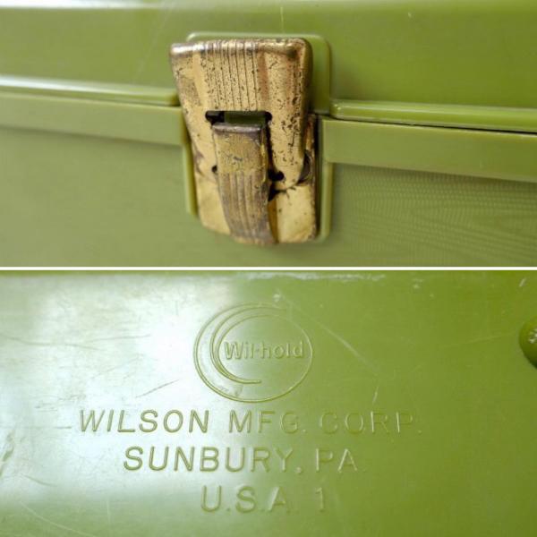 WILSON グリーン 2段式 ミシン糸&ボタン付 ヴィンテージ ソーイングボックス 裁縫箱