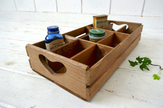 ハート型・カントリー・仕切り付き・ヴィンテージ・木箱・ウッドボックス・コレクションボックス USA