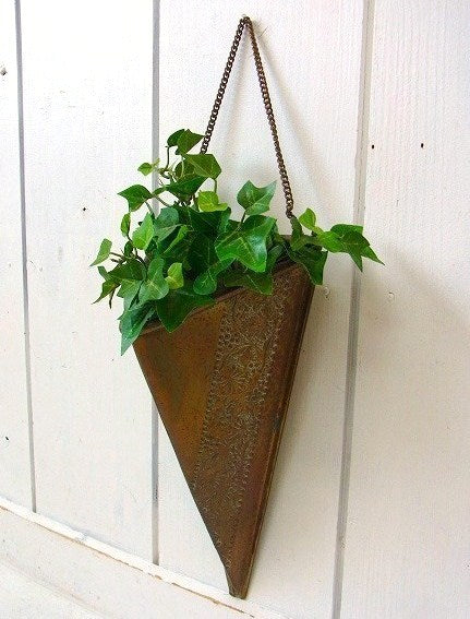 真鍮製・アンティーク・ハンギング・フラワーポット/ウォールプランター USA