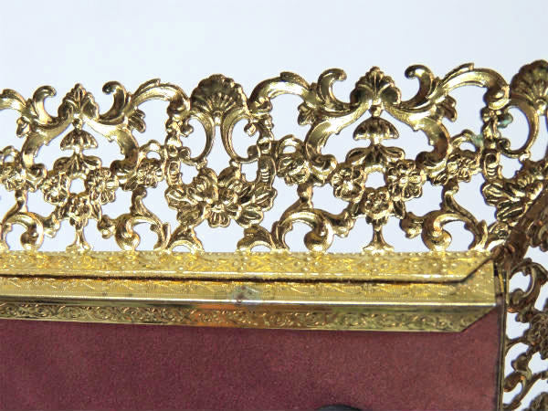 フラワー&リーフモチーフ ゴールドトーン アンティーク ミラートレイ 鏡 卓上ミラー 店内装飾 USA