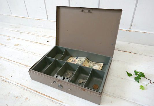 USA 工業系 インダストリアル ヴィンテージ キャッシュボックス 金庫 仕切り付き メタル製