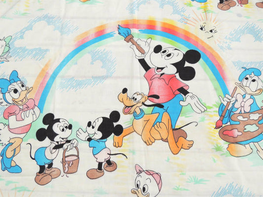 【ミッキー&フレンズ】ディズニー・レインボー柄・ヴィンテージ・カーテン/生地/ハーフシーツ