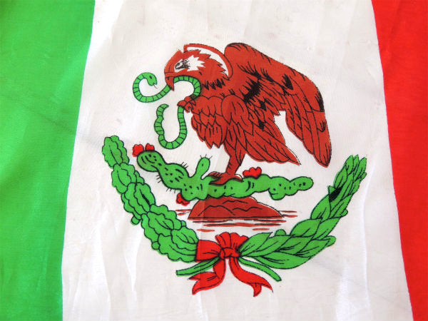 【鷲・メキシカンフラッグ】オールド・メキシコ国旗・ヴィンテージ・旗・サボテン・ポール付き