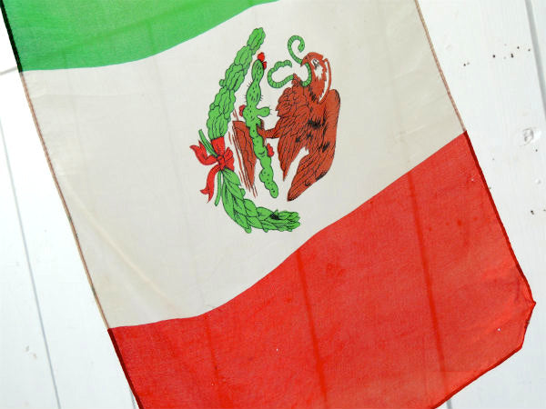 【鷲・メキシカンフラッグ】オールド・メキシコ国旗・ヴィンテージ・旗・サボテン・ポール付き