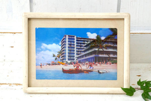 美女 ワイキキビーチ・60's アウトリガーカヌー ヴィンテージ・ポストカード 絵葉書