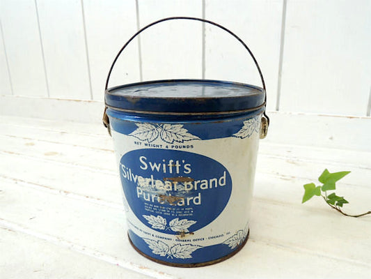 【SWIFT】SILVERLEAF・ハンドル付き・ヴィンテージ・ラード缶/ブリキ缶 USA