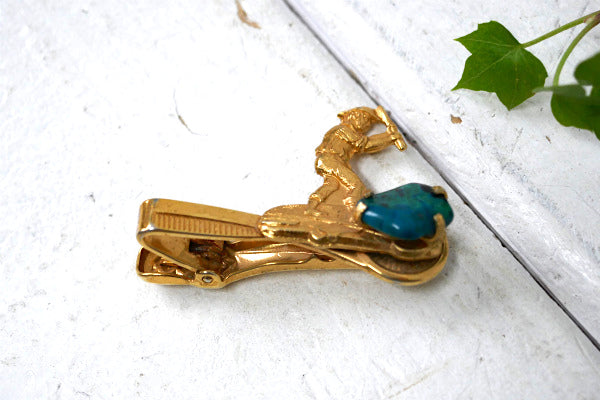 天然石 ターコイズ 採掘者 ゴールドトーン・ビンテージ タイピン USA タイクリップ アメリカ