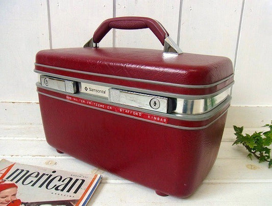 【Samsonite】サムソナイト・ワインレッド色・ヴィンテージ・メイクボックス/コスメボックス
