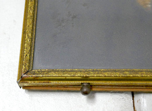 小花柄 模様 ゴールドトーン アンティーク 卓上 フォトフレーム 額縁 写真立て アールデコ